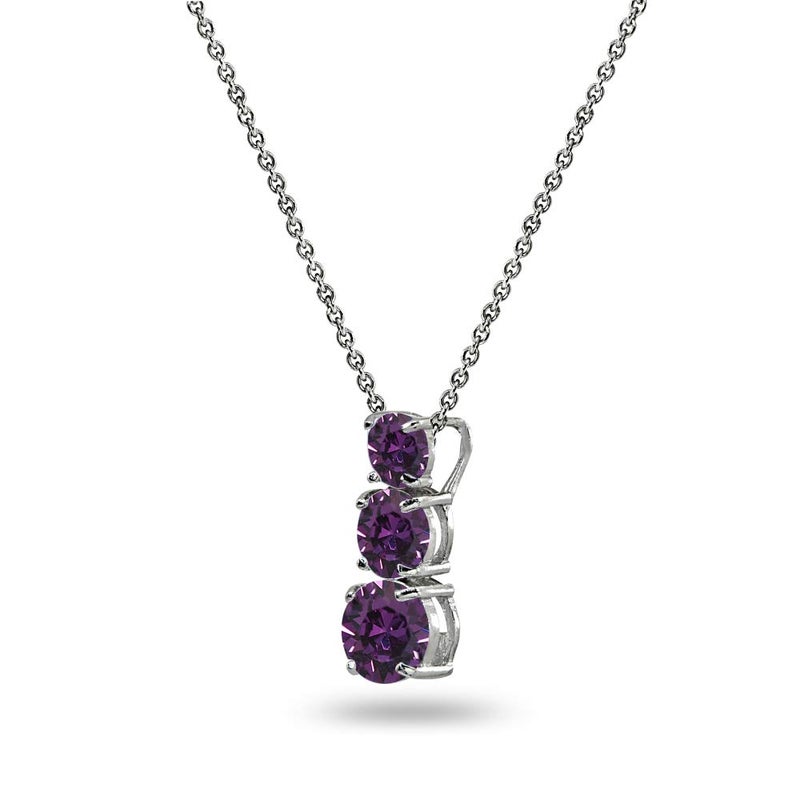 B. BRILLIANT Sterling Silver Purple 3-Stone Journey Slide Pendant Necklace Made with European Crystals - Image 2
